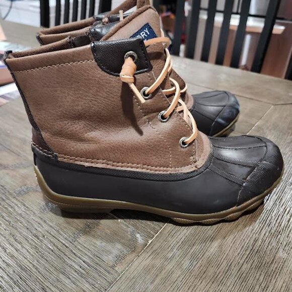 Sperry Women's 5.5M Rubber Duck Boots Navy & Tan Round Toe Side Zip - Picture 4 of 6